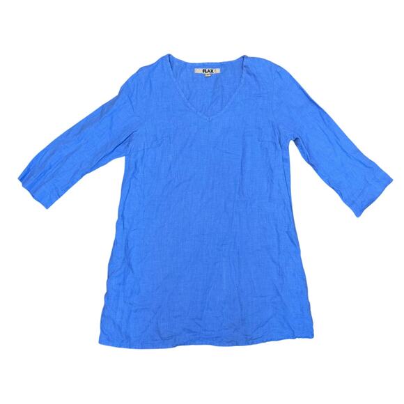 Flax Tunic Top Women Small Blue V-Neck 100% Linen Classic Lightweight Breathable - Picture 2 of 8